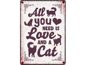 Plenty Gifts waakbord blik all you need is love and a cat