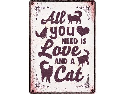 Plenty Gifts waakbord blik all you need is love and a cat