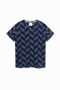 T-shirt met jacquard visgraatmotief - BLUE - XXL