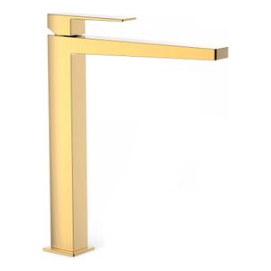 Wastafelkraan Tres Slim | Opbouw | Mengkraan | Hoog model | 1-hendel | Vierkant | 24k Goud glans