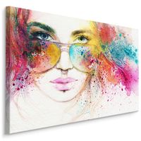 Schilderij - Vrouw met Zonnebril, Multikleur, Premium Print op Canvas - thumbnail