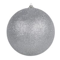Othmar Decorations grote kerstbal - zilver - 10 cm - kunststof - glitters   - - thumbnail