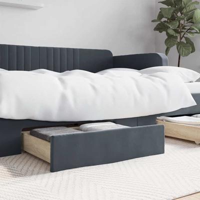 Opberglades bed 2 st bewerkt hout en fluweel donkergrijs