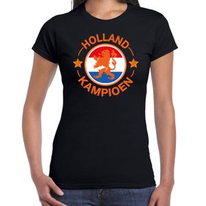 Zwart t-shirt Holland / Nederland supporter Holland kampioen met leeuw EK/ WK voor dames