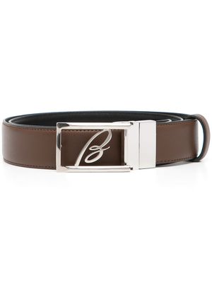 Brioni ceinture en cuir à plaque logo - Marron