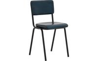 Goossens Eetkamerstoel Chaplin blauw leer leuning, urban industrieel