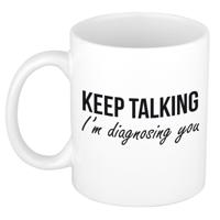 Keep talking diagnosing koffiemok - drinkbeker - wit - Psychologie - geslaagd / afstudeer cadeau