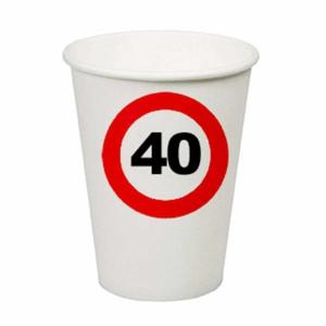 Verjaardagsfeest leeftijd bekertjes 40 jaar - 40x stuks - papier - thema leeftijd stopbord