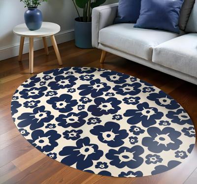 Donkerblauwe klaproos vinyl tapijt bloemen en planten