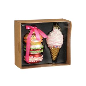 House of Seasons Kersthangers - 2x stuks - glas - macaron en ijsje - kerstornamenten