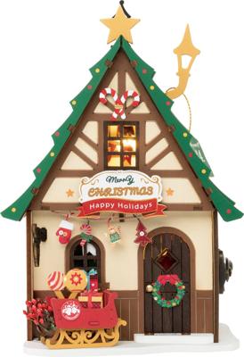 Robotime Twinkling Christmas House Miniatuurhuisje Modelbouw Knutselen