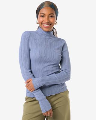 HEMA Dames T-shirt Charlie pointelle blauw (blauw)