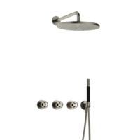 Hotbath Cobber - CW7067 - Inbouw Regendoucheset - Geborsteld Nikkel - 2 Stopkranen - Thermostatisch - Wandarm 40 cm - Hoofddouche 300 mm - Ronde Handdouche - met M106 - Waterbesparend