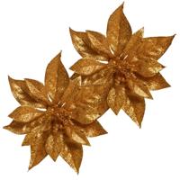 Kerst bloemen 2x stuks kunststof koper - op clip - 18 cm