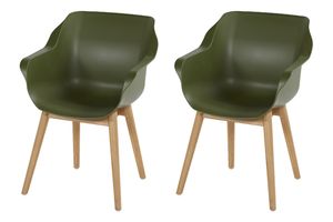 Set van 2 - Hartman Sophie Studio dining armstoel - Moss green - Teak poot