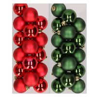 32x stuks kunststof kerstballen mix van rood en donkergroen 4 cm