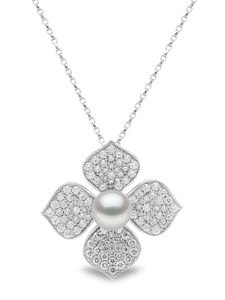 Yoko London pendentif Petal en or blanc 18ct serti de perles et diamants - Argent