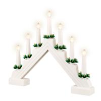 Kaarsenbrug wit - hout - met LED verlichting - 7 led lampjes - 4,8 x 39,5 x 32 cm - thumbnail