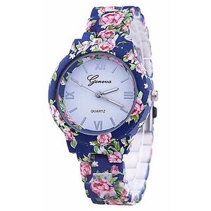 Geneva Platinum horloge Flower Print Blue Rose