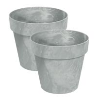 Bloempot/plantenpot - Set van 2x stuks - betonlook - lichtgrijs - kunststof - Dia 40 cm