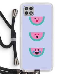 Smiley watermeloen: Samsung Galaxy A22 4G Transparant Hoesje met koord
