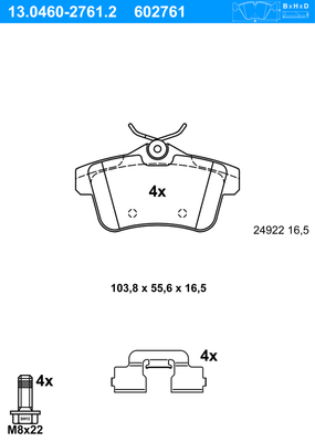 Remblokkenset, schijfrem ATE, u.a. fÃ¼r CitroÃ«n, Peugeot, DS