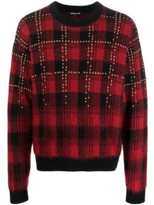 Roberto Cavalli pull clouté à motif tartan - Rouge