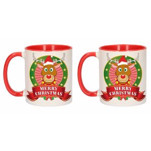 Set van 2x stuks kerstmis mokken / bekers Rudolf rendier 300 ml   -