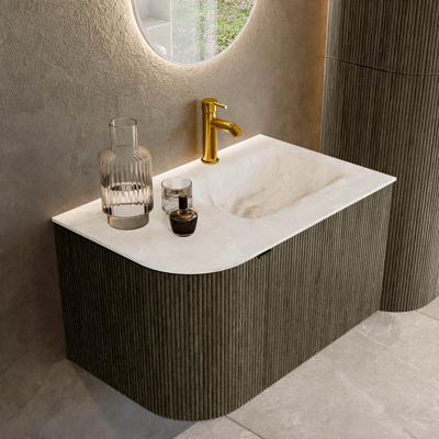 Badmeubel Mondiaz Kurve-Dlux | 75 cm cm | Meubelkleur Shadow | Wastafelkleur Frappe | Solid surface | Wasbak rechter zijde spoelbak | 1 kraangat