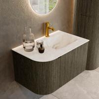 Badmeubel Mondiaz Kurve-Dlux | 75 cm cm | Meubelkleur Shadow | Wastafelkleur Frappe | Solid surface | Wasbak rechter zijde spoelbak | 1 kraangat