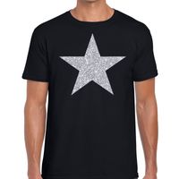 Zilveren ster glitter t-shirt zwart heren