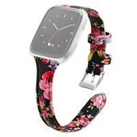 Fitbit Versa 1 / 2 & Lite bandje TPU leer - Bloemenprint zwart