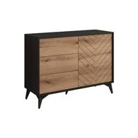 Meubella Dressoir Dolores - Eiken - Zwart - 104 cm - met lades - thumbnail