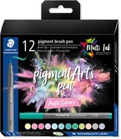 Staedtler Pigment Arts brush pen, etui van 12 stuks, Pastel Colours