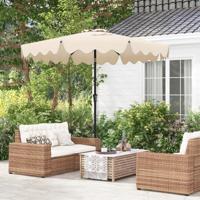 270 cm Parasol Tuinparasol met Zwengel en Volant aan Beide Zijden 25° Knikbaar Terrasparasol met 8 Ribben Marktscherm voor Tuin Balkon