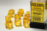 Chessex Doorschijnend Geel/wit D6 16mm Dobbelsteen Set (12 stuks)