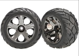 Tires & wheels, assembled, glued (all-star black chrome wheels, anaconda tires, foam inserts) (nitro front) (1 left, 1 right)