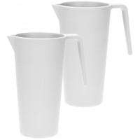 Excellent Houseware Schenkkan/waterkan - 2x - wit - 1500 ML - melamine - D10 x H21 cm