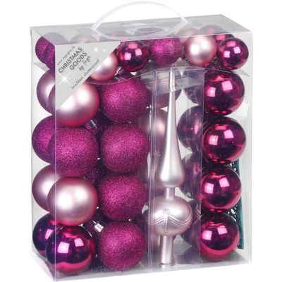 47x stuks kunststof kerstballen fuchsia roze en lichtroze 4-6 cm mat/glans met piek 47x stuks kunststof kerstballen fuchsia roze en lichtroze 4-6 cm mat/glans met piek