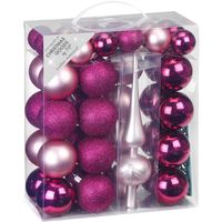 47x stuks kunststof kerstballen fuchsia roze en lichtroze 4-6 cm mat/glans met piek - thumbnail