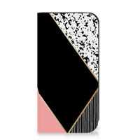 iPhone 15 Pro Stand Case Zwart Roze Vormen - thumbnail