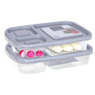 Vershoudbakje/lunchbox - 2x - luchtdicht - 3 vakjes - lichtgrijs - kunststof - broodtrommel -24 x 15