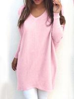 Pink Polyester Casual V Neck Sweater Pink Polyester Casual V Neck Sweater