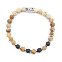 CO88 Collection 8CB-90035 - Natuurstenen armband - Jaspis en Agaat 6 mm - maat l - beige / zwart - thumbnail