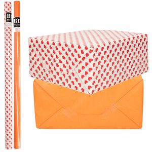 4x Rollen kraft inpakpapier liefde/rode hartjes pakket - oranje 200 x 70 cm - Cadeaupapier