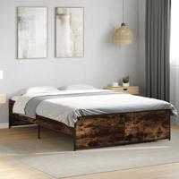 Bedframe bewerkt hout metaal gerookt eikenkleurig 120x190 cm