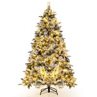 210 cm Kunstkerstboom met Sneeuw en Verlichting Dennenboom met 300 Warmwitte LED-Lampen