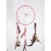 Droomvanger - luxe kwaliteit - met veren - roze - D16 x 34 cm - dromenvanger
