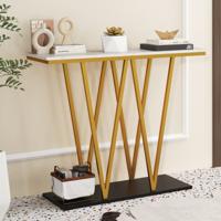 Gouden Haltafel 100 cm Moderne Consoletafel met Imitatiemarmeren Blad Geometrische Tafel Achter de Bank met Opbergruimte