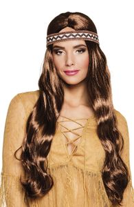 Pruik Harmony bruin met hoofdband
